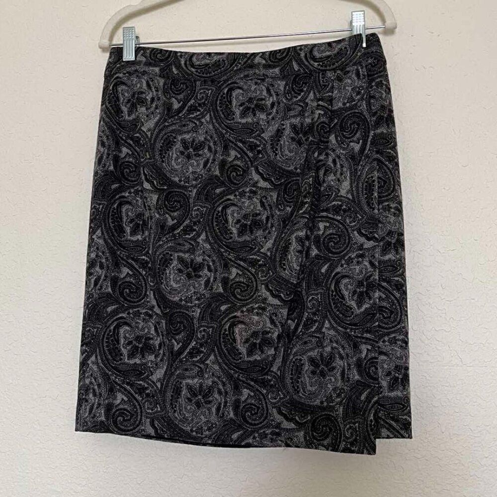 Talbots Gray Black Paisley Wrap Skirt Wool Blend Lined 6 Petite Excellent - Picture 5 of 11